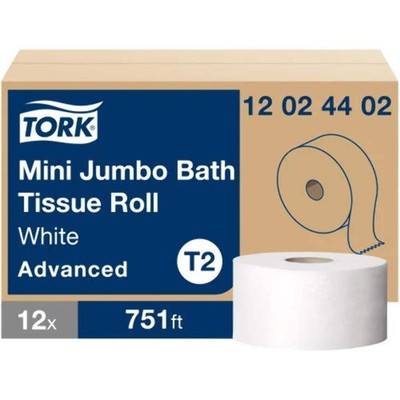 Tork  Jumbo Jr. Toilet Paper, 2-Ply, White, 751-ft., 12 Rolls (12024402)