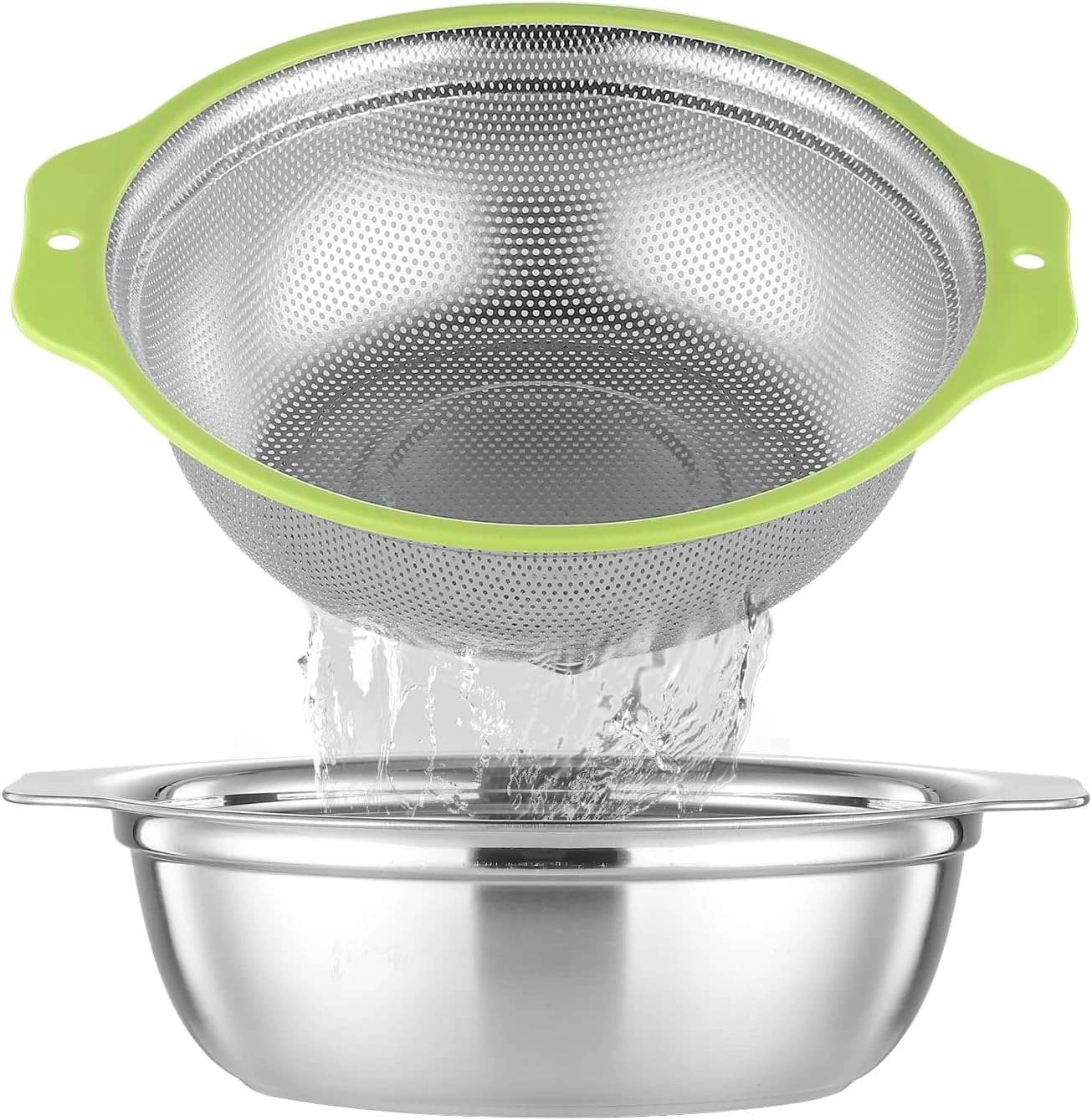 Colander Stainless Steel Microporous, 2QT Rice Strainer with Mixing Bowl, Rice W