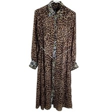 White House Black Market Women Leopard Print Sheer Lined Shirt Midi Dress Size 4