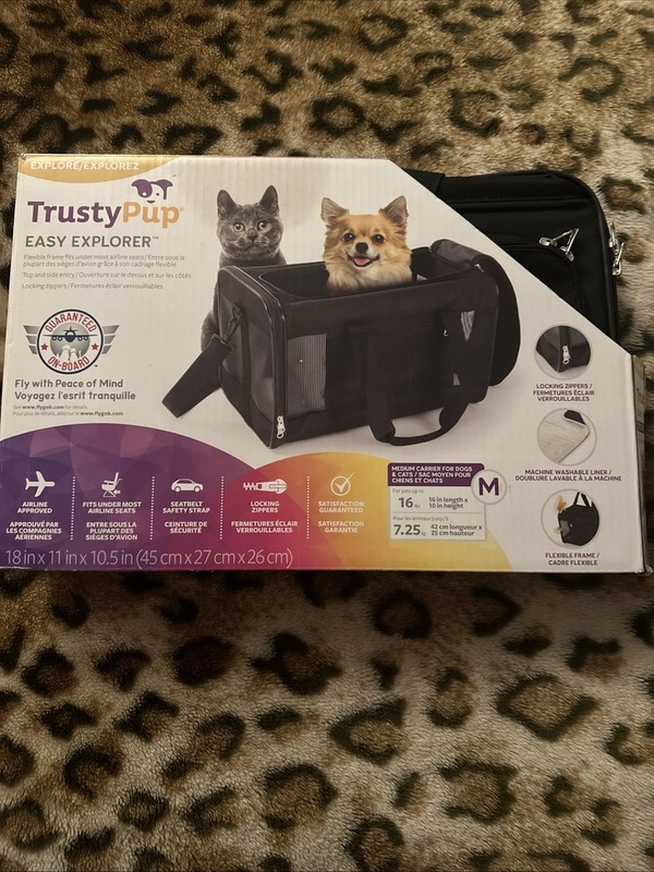 Trusty Pup Easy Explorer Carrier for Cat Dog Up To 16 Pounds Black Secure Mesh