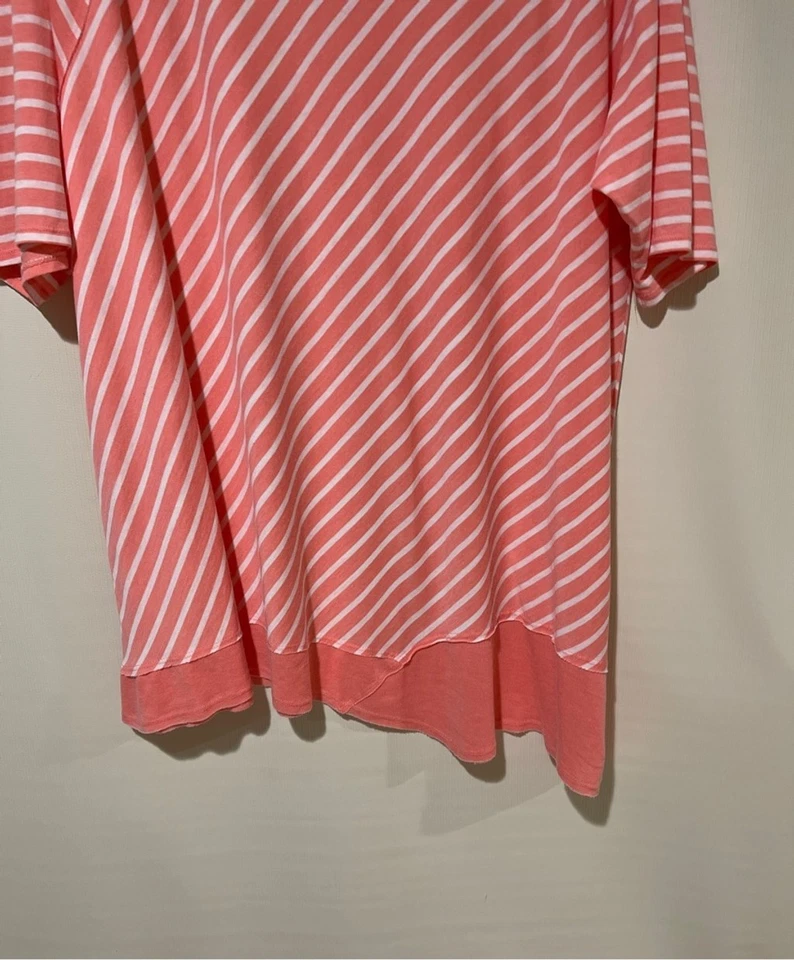 Camiseta para mujer Calvin Klein Performance coral blanco rayas manga corta 3X Foto 3 de 4