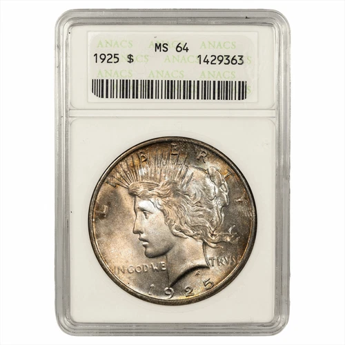 1925 Silver Peace Dollar $1 ANACS MS 64 Soapbox Holder