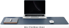 Large Dual-Sided Cork Desk Mat - Stylish Dark Blue Mouse Pad for Home Office