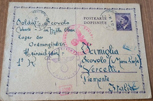 Cartolina viaggiata Lager Germania Vercelli Uberto Scovolo 1943 prigionieri WWII - Foto 1 di 4