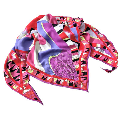 Emilio Pucci unbenutzt Seide großer Bijou Dreieckstuch geometrisch rosa mehre...