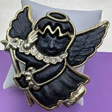 Vintage Hair Clip Adorable Black Angel Gold Outlined Accessory Plastic Light