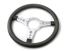 Steering Wheel 14 Leather Rim Polished Spokes Holes Flat by Moto-Lita Mk4