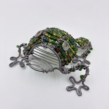 Multi Color Beaded Frog Sculpture Handcrafted Wire  Beads Retro MCM