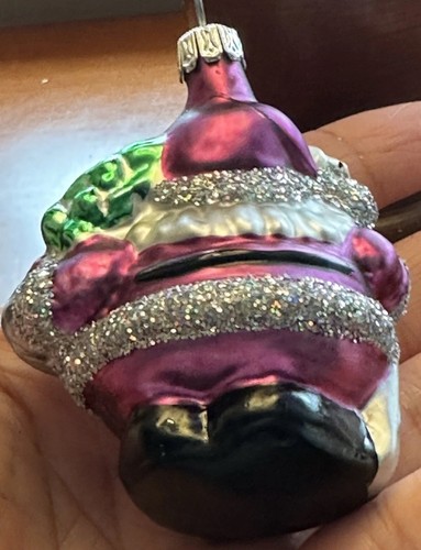 Vintage cute little Santa PURPLE & SILVER GLITTER PLUMP SANTA ornaments - Picture 5 of 10