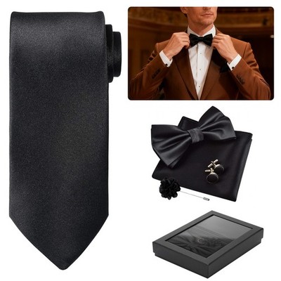 5PCS Men s Tie Set Gift Box for Wedding   Necktie Bow Tie Pocket Square Cufflink