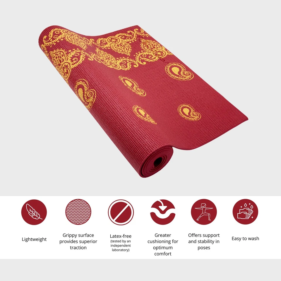Tapete de Yoga Pilates 1/4" Espesso Antiderrapante Leve Vermelho Sem Látex Confortável - Imagem 2 de 4