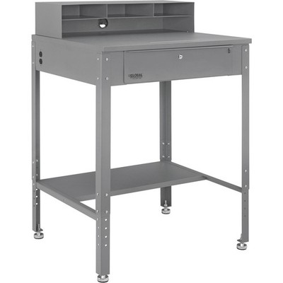 Flat Top Shop Desk w Pigeonhole Compartments 34-1/2''W x 30''D Gray