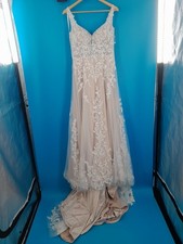 White Lace Floral Applique A-Line V-Neck Boho Bridal Gown Size US 12