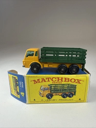 Lesney Matchbox Series No 4 Yellow / Green Stake Truck E4 Box