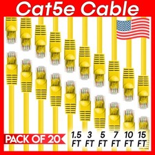 20 PACK Cat5e Cable Yellow Cat 5 Patch Cord Ethernet RJ45 Connectors LAN Wire