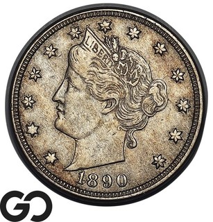 1890 Liberty Nickel V Nickel Choice AU Tougher Date
