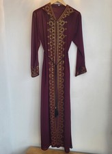 Size 56 Abaya Kaftan Moroccan Maxi Dress Maroon Red Gold With Belt