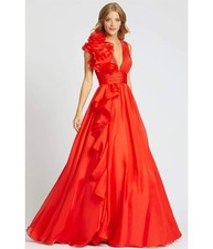 Mac Duggal Womens Ruffled Gown Dress, Red, 8