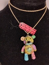 Betsey Johnson Large Multi Color Rhinestone Bendable Bear Necklace New W/Tags 