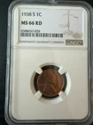 1938 S 1C Lincoln Cent MS 66 RD
