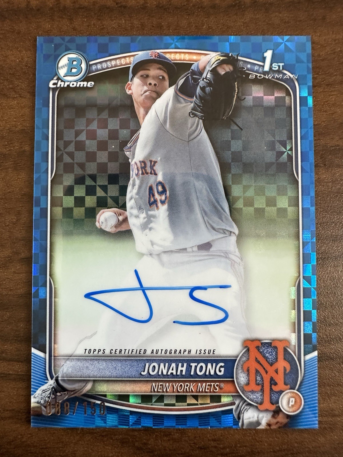 2025 Bowman Chrome Auto Jonah Tong Blue XFractor /150 Mets CPA-JTO