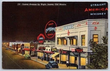 Vintage Mexico Postcard JUAREZ Avenue at Night Old Mexico Cerveza 1940s