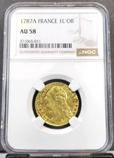 1787 FRANCE GOLD 1 L'OR KING LOUIS XVI NGC AU 58 GREAT LOOKING COIN