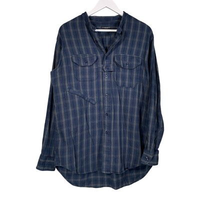 Engineered Garments Flannel Shirt Medium Men Blue Plaid Utility Pocket Chore USA
