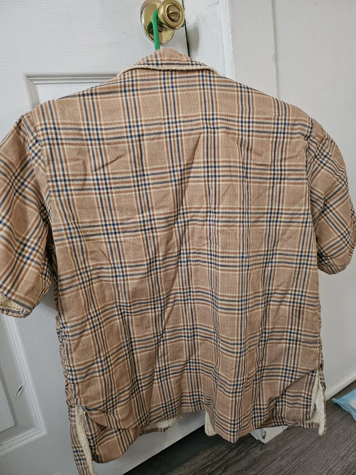 Vintage 50s 60s Plaid Terry Cloth Lined Cabana Shirt Pockets  ML - Image 3 of 4
