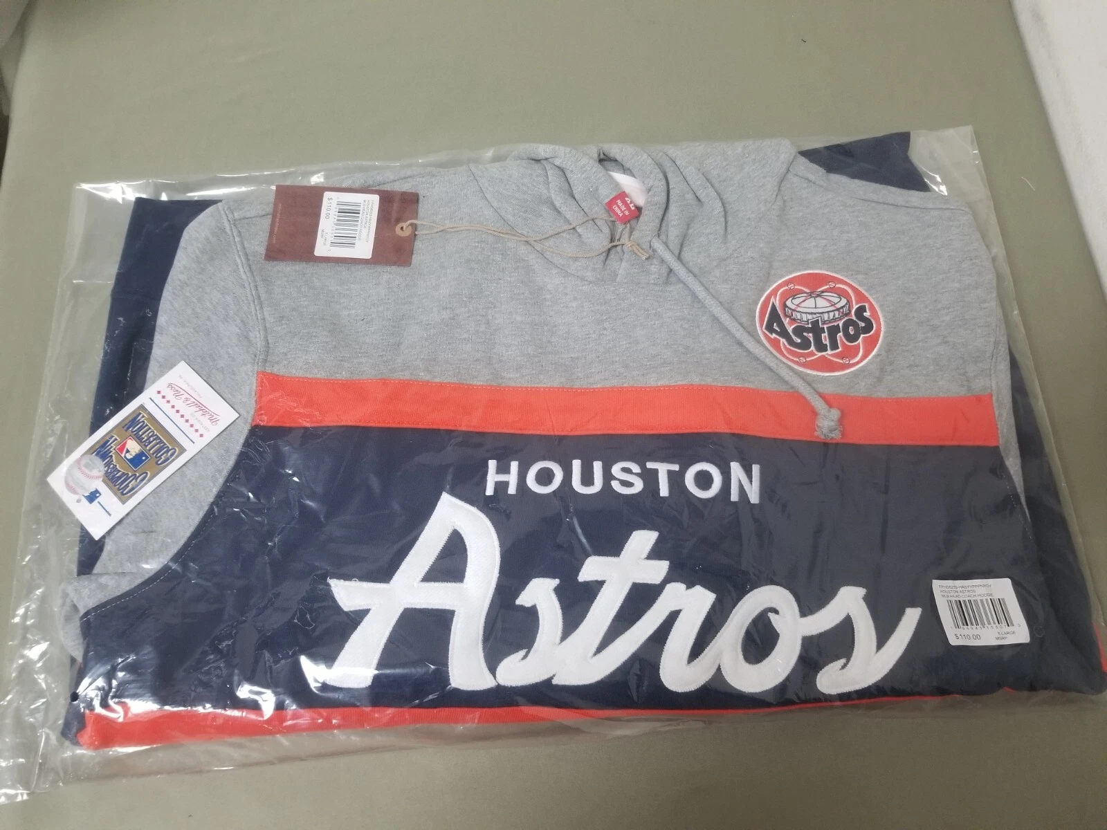 Felpa con cappuccio Mitchell & Ness MLB da uomo Houston Astros Head Coach nuova.