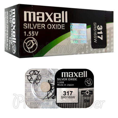2 x piles oxyde d'argent Maxell 317 1,55 V SR516SW D317 SR62 0 % montres mercure - Photo 1/1