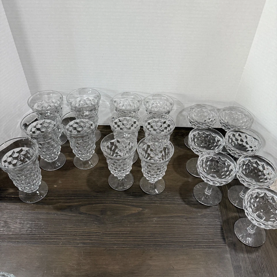 Juego de cristalería con patas American Fostoria vintage plato, jarra de azúcar/crema aprox. Foto 3 de 4