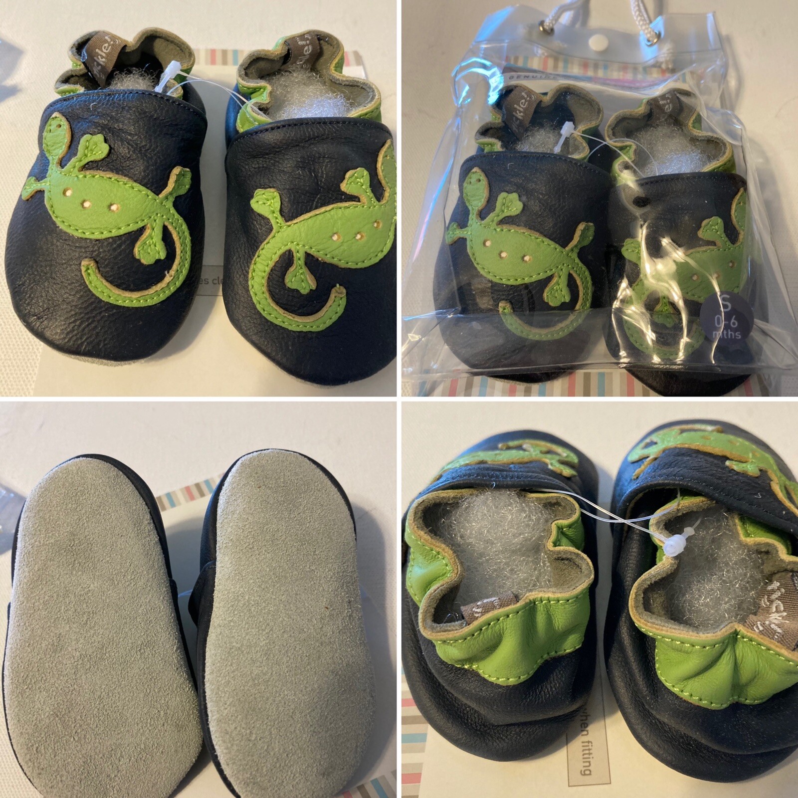 Natural Leather Green Geckos Size S 0-6 Mth