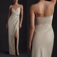 NWT BHLDN Freya Satin Charmeuse Sleeveless Long Dress High Sexy Side Slit Maxi 0