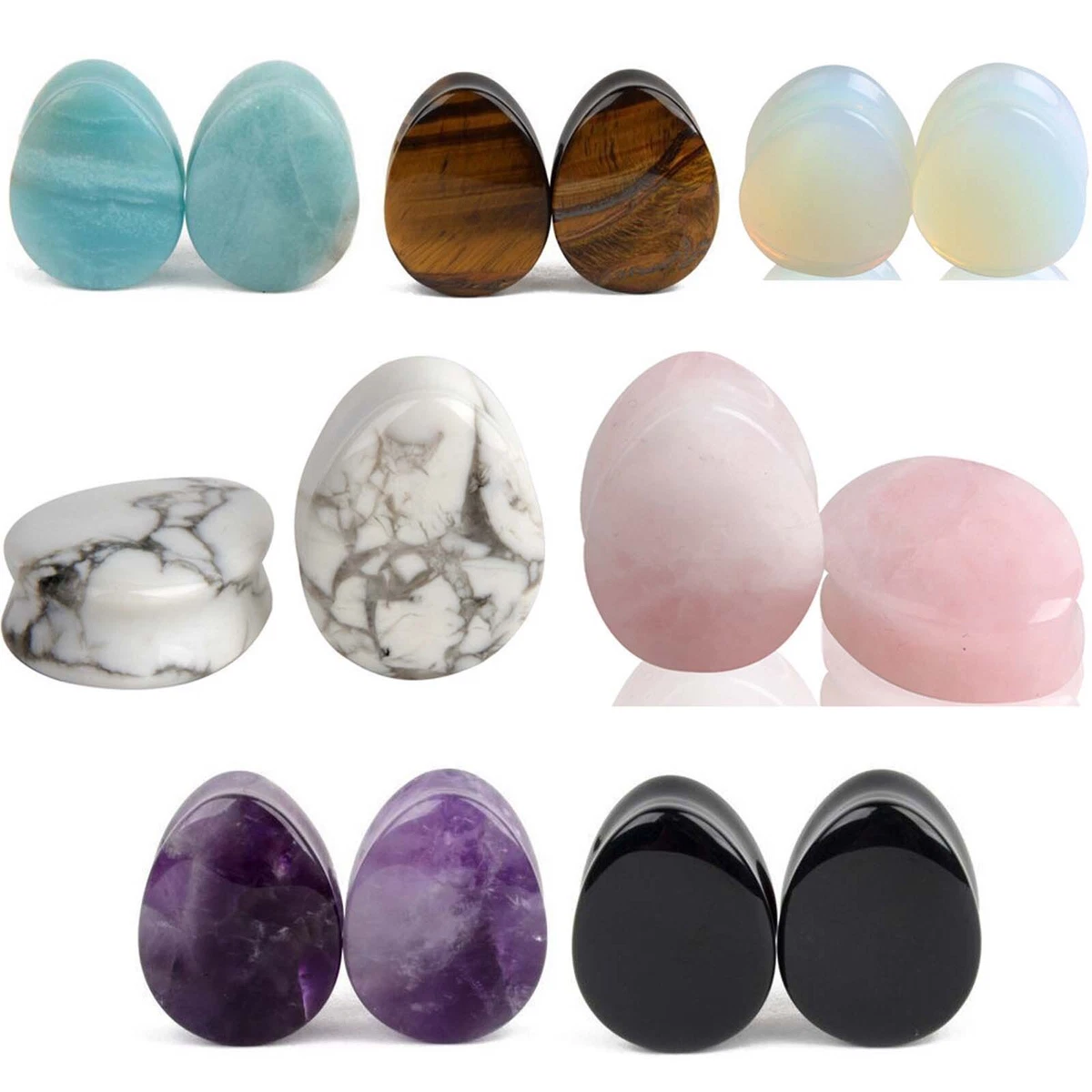 1Pair Natural Stone Ear Plugs Teardrop Flared Expander Stretching