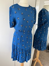 La Redoute Blue Short Sleeve Tea Dress Size 12 Open Back Detail Floral EU40 #126