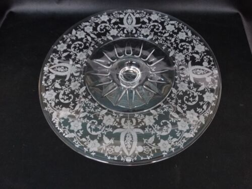 Viking Clear Glass Etched Prelude 11.25" Pedestal Cake Plate Very Good Used Cond - Picture 1 of 6
