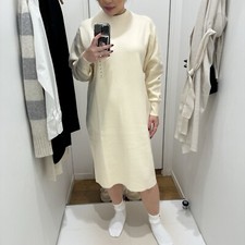 BNWT UNIQLO Cream Knit Sweater Midi Dress M with Long Sleeves Mock Neck