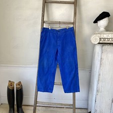 38 inch waist 1950s Vintage Pants faded bright blue trousers heavy cotton twill