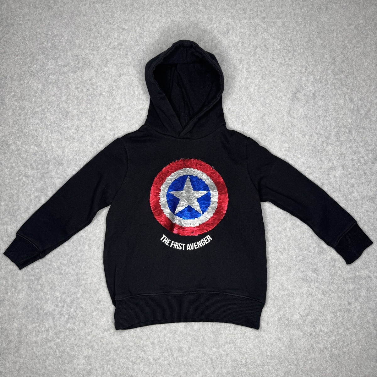 Zara Hoodie Kids 7 Black Sequin Avengers Logo Boys Hooded