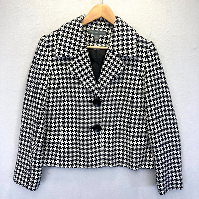 Josephine Chaus Houndstooth Blazer Women's Size 6 Black White Corpcore Office