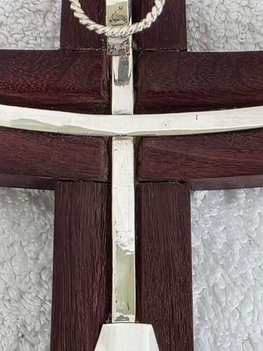 TAXCO STERLING SILVER 925 & ON REDWOOD CRUCIFIX 3-D ART SCULPTURE - NICE - Picture 4 of 22