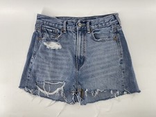 American Eagle Highest Rise Mom Jean Shorts Womens Size 0 Distressed Blue Denim