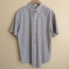 LL Bean Men's Short Sleeve Shirt Traditional Fit Multicolored Check Seersucker L