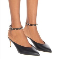Valentino Women Black Rockstud Hype 60 Ankle Strap Pumps Size 36 NEW