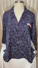 Charter Club Pajama Top XXXL Long Sleeve Button Down Shirt PJs Floral Navy