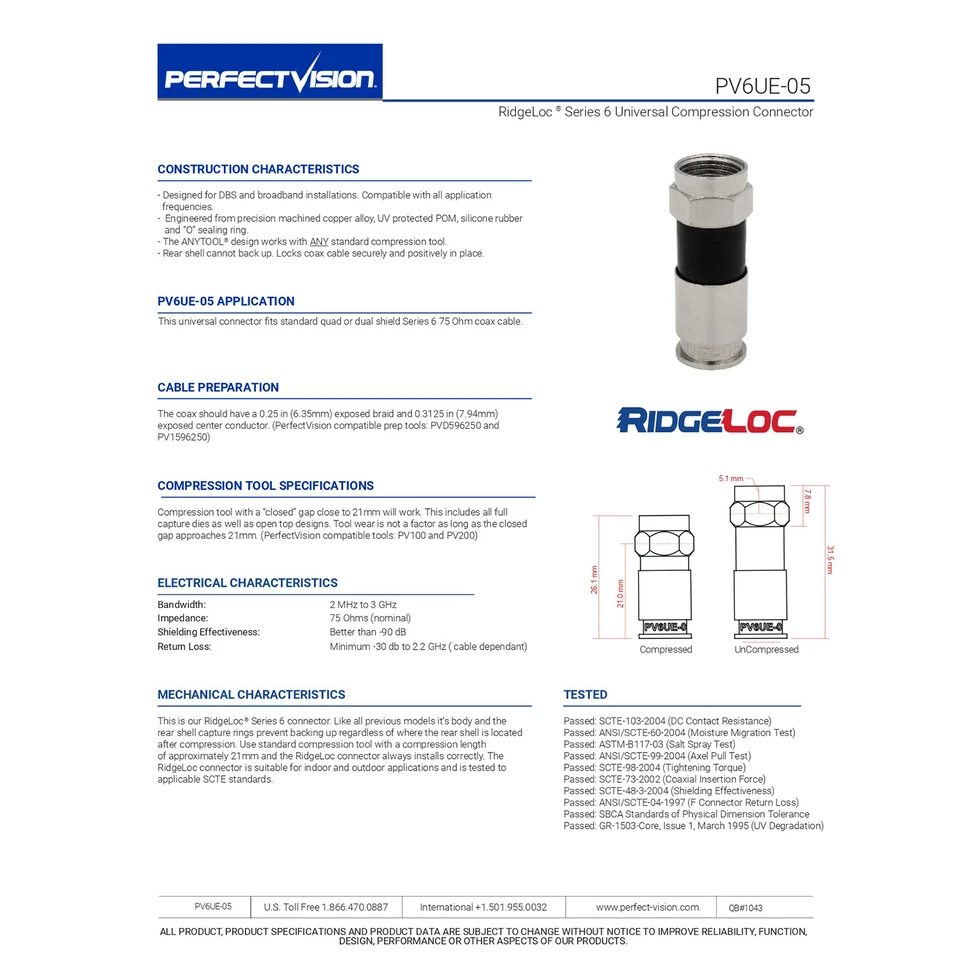 Perfect Vision PV6UE-05 Ridgeloc Compression Connectors RG6 Coax Cable Bag of 50 - Image 4 of 4