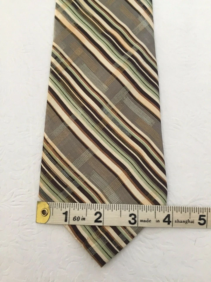 Stanley Blacker Men's Tie Green Multicolor Striped Pattern 100% Silk  — 第 2/4 张图片