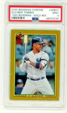 2020 BOWMAN CHROME 1990 BOWMAN GOLD REFRACTOR #/D 50 GLEYBER TORRES PSA 9