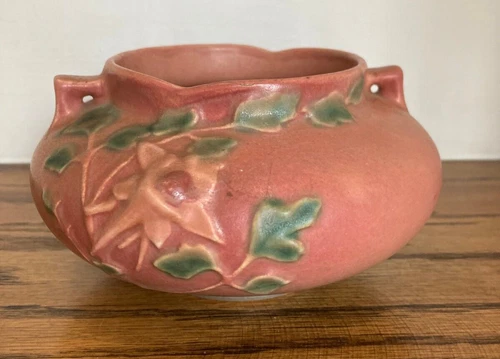 Lovely Vintage Roseville Pottery Pink Columbine 655-3 Jardiniere Bowl Vase MINT